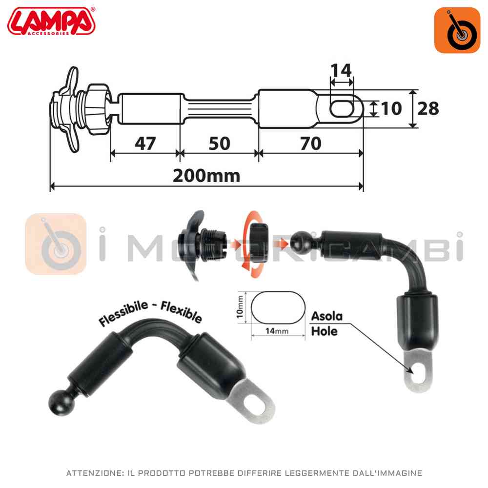 Attacco per custodia smartphone Optiline Lampa con braccio flessibile e  asola 10x14 mm - Fissaggio alla vite degli specchietti - iMotoRicambi